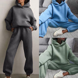 Women Fashion Casual Sports Solid Color Hooded Set