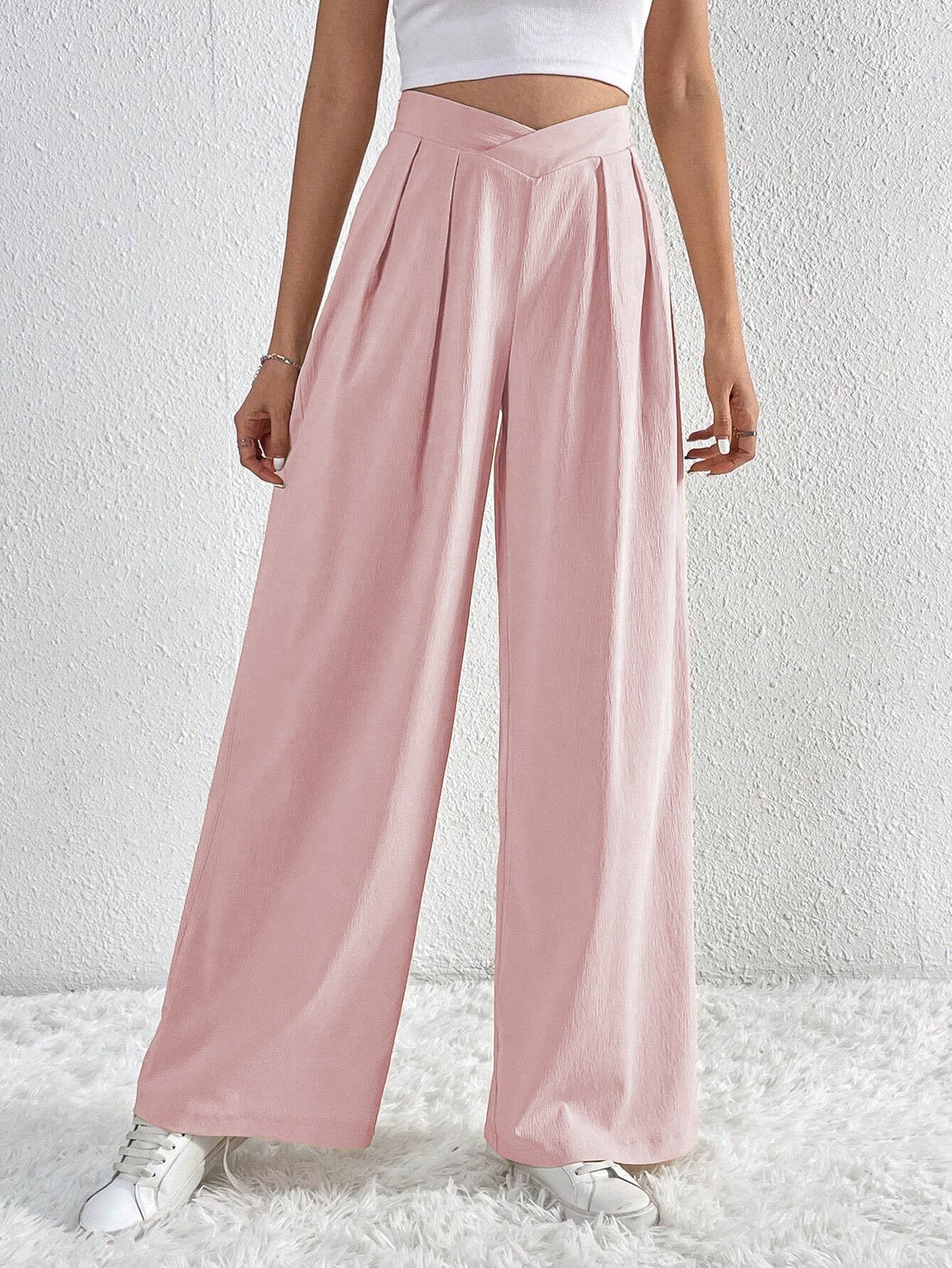 Women Pleated Casual Wide Leg Pants Loose
