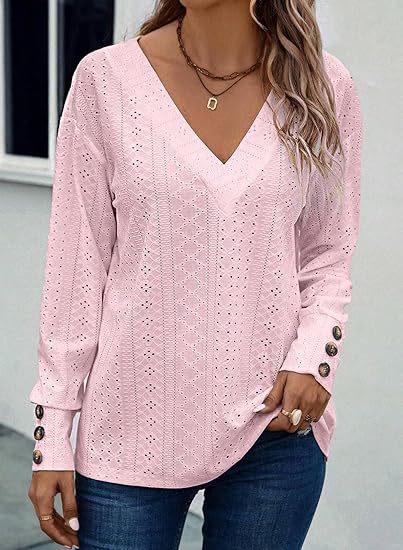 Women's Tops Dressy Casual V Neck Long Sleeve