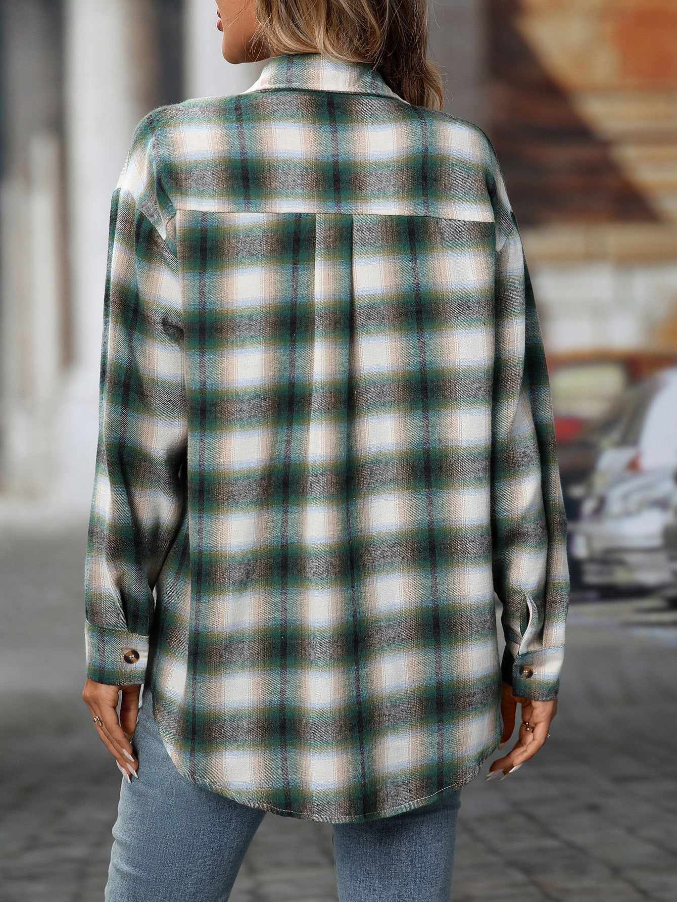 Casual Fashion Loose Plaid Pocket Shirt Women
