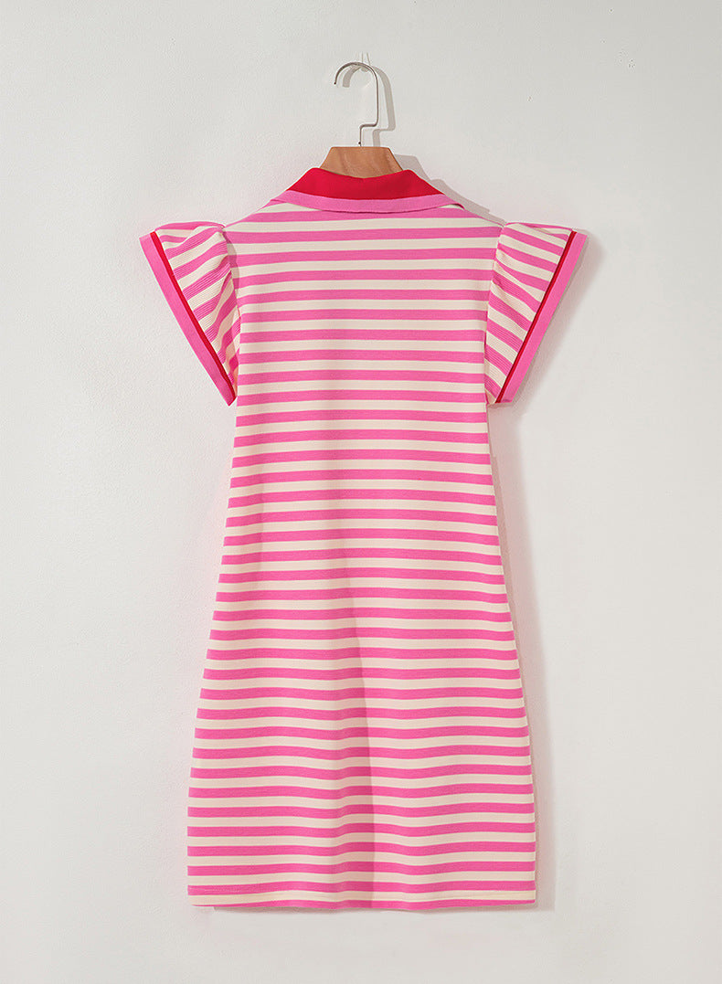 Women Pullover V-Neck Striped Short Dress