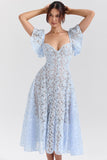 Women Lace High Waist Skinny V-Neck Sexy Short Sleeve Long Dress