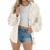 Women's Casual Loose Lantern Sleeve Corduroy Shirt