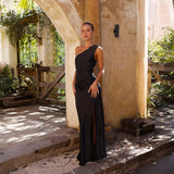 Slim One Shoulder Split Sexy Satin Dress Women