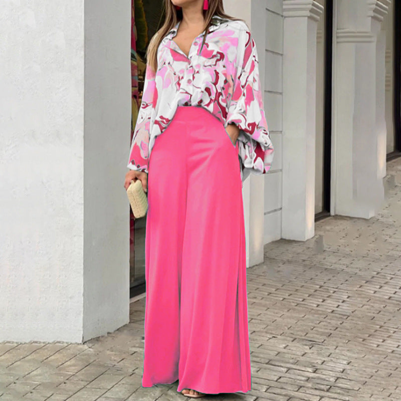 Casual Bat Sleeve Contrasting Color Printing Fashion Suit
