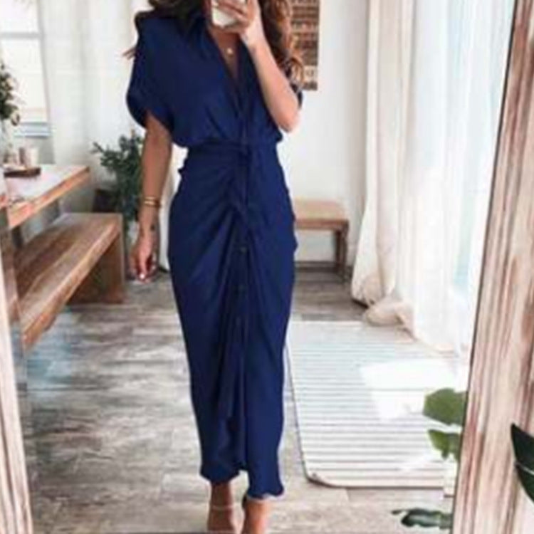 Elegant Short Sleeve Printed High Waist Dress Long Dress