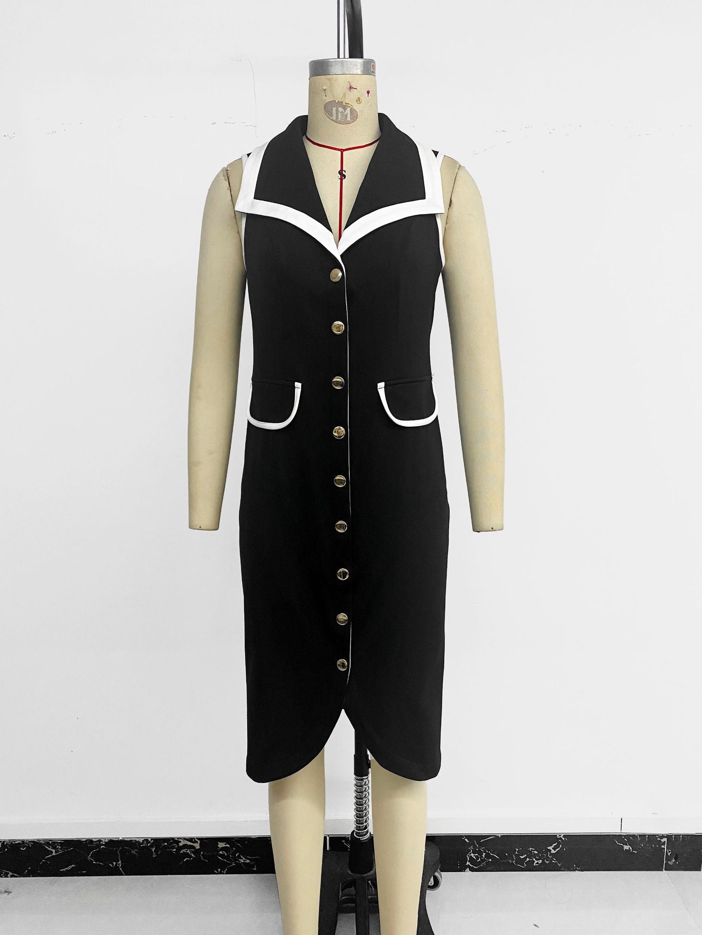 Women's Button Slim Fit Lapel Sleeveless Dress