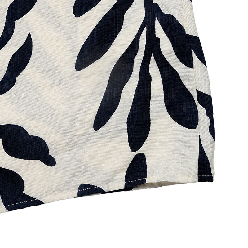 Women's Sleeveless Shoulder Strap Dress Leaf Print Split Dress