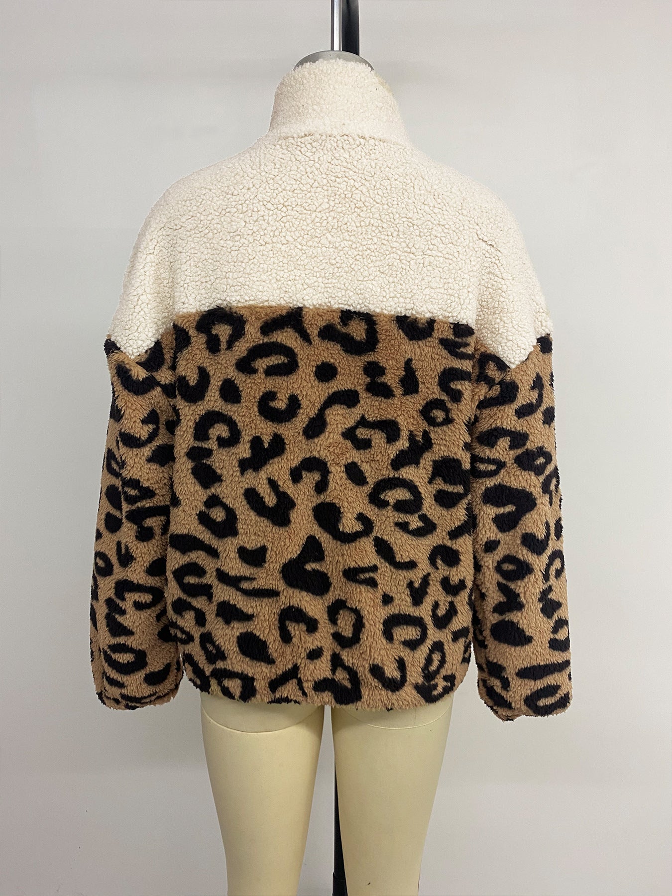 Casual Retro Lapel Leopard Print Wool Coat for Women