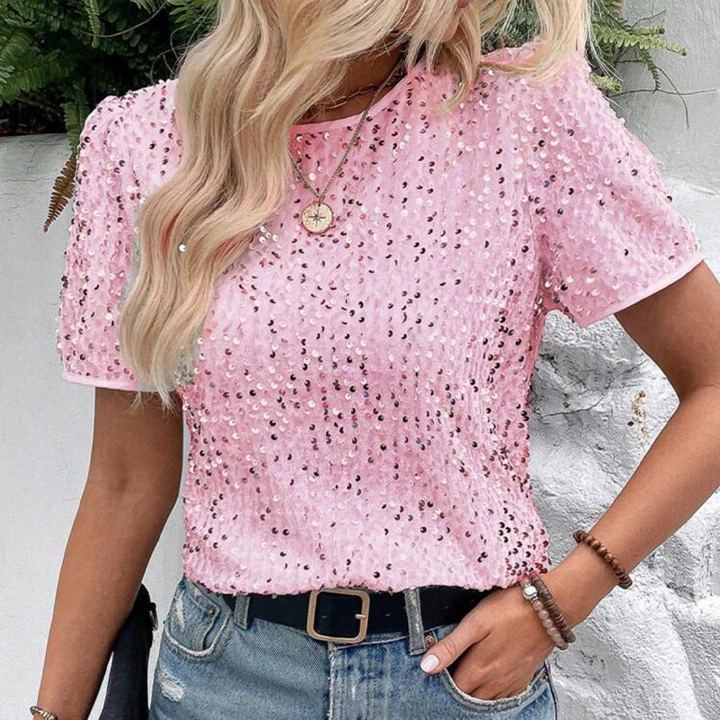 Short Sleeve Bag Neck Crew Neck Top Women's T-Shirt