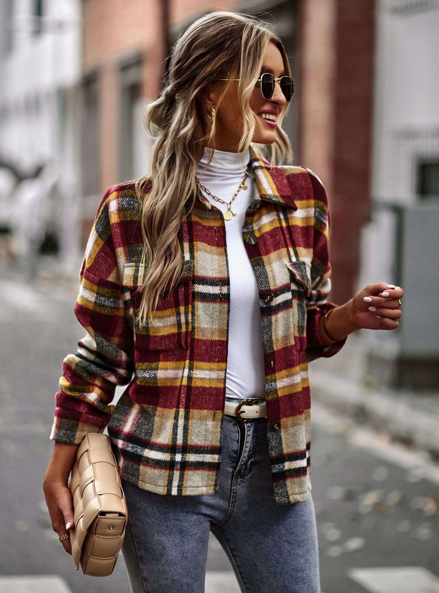 Womens Flannel Shacket Jacket Casual Plaid Wool Blend Button Down Long Sleeve Shirt Fall Clothes Outfits