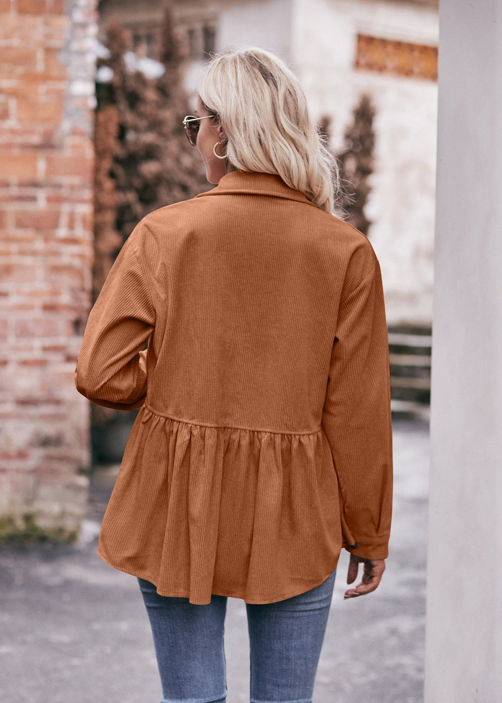 Women Babydoll Corduroy Jacket Oversized with Pocket