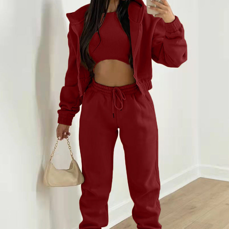 Women's Sports Casual Hooded Fleece Sweater Suit