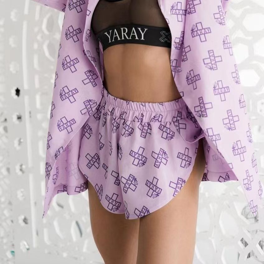 Women's Printed Casual Lace-up Pajamas High-waisted Shorts Set