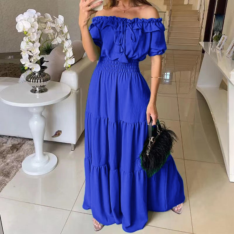 Solid Color Strappy Tube Top Bubble Sleeve Swing Dress