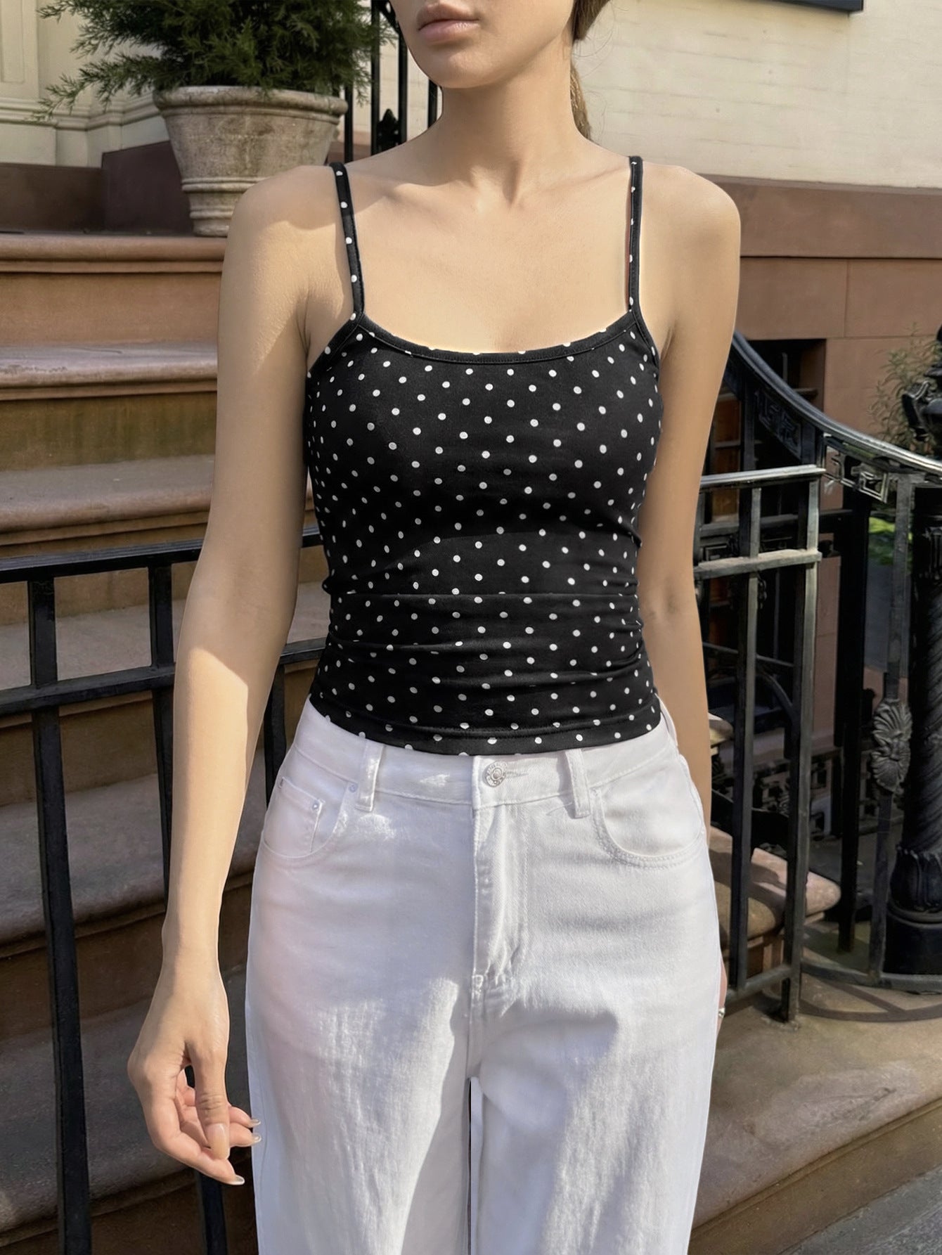 Womens Polka Dot Sleeveless Vacation Sling Top