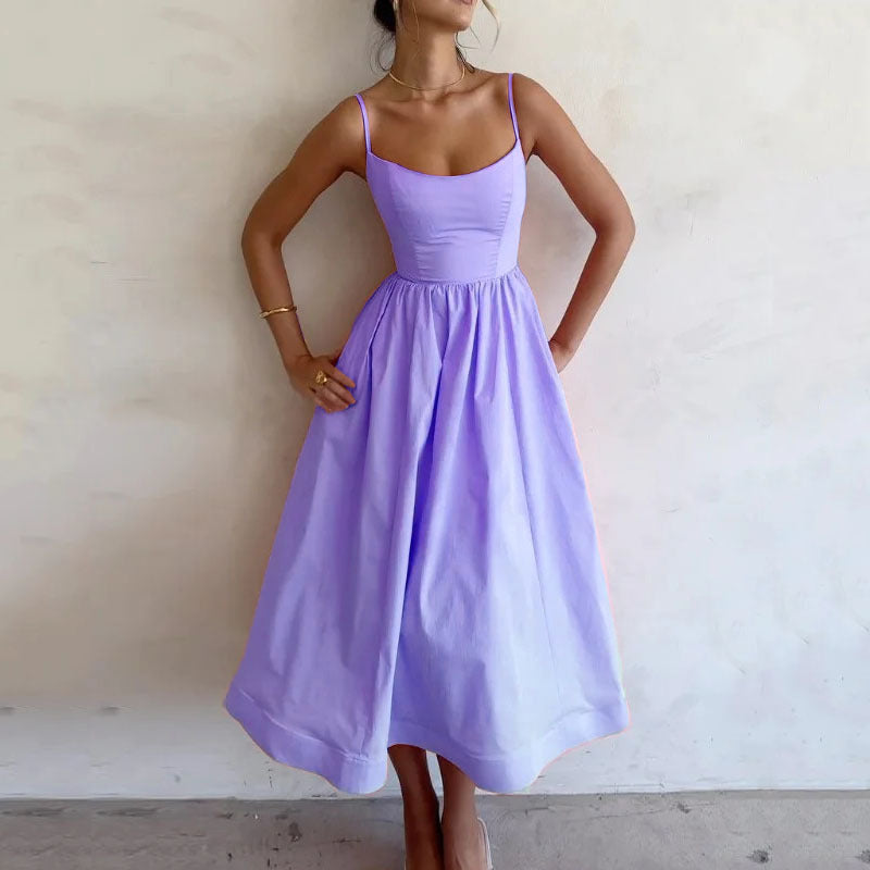 Sexy Low-cut Waist Suspender Dress Long Dress