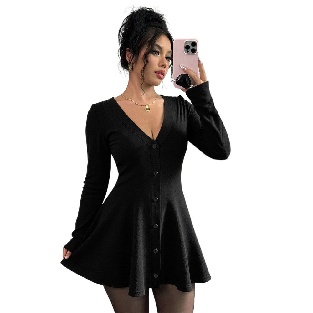 Womens Knitted Long Sleeve Solid Color Mini Dress