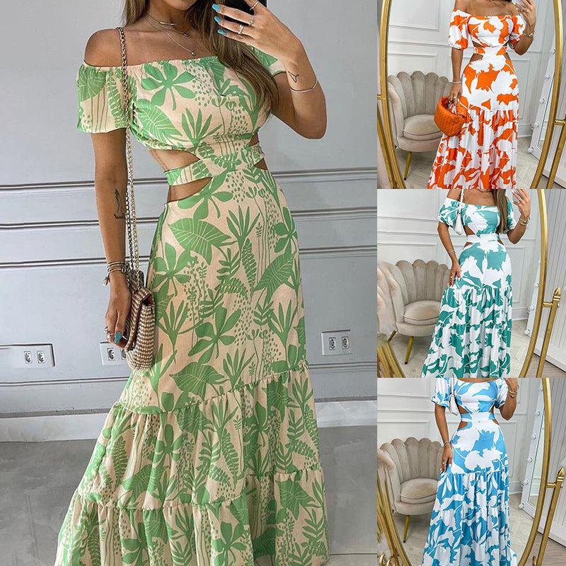 Women Sexy Off Shoulder Print Dress