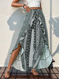 Summer Printed Lotus Edge Wide Leg Pants Split Pants