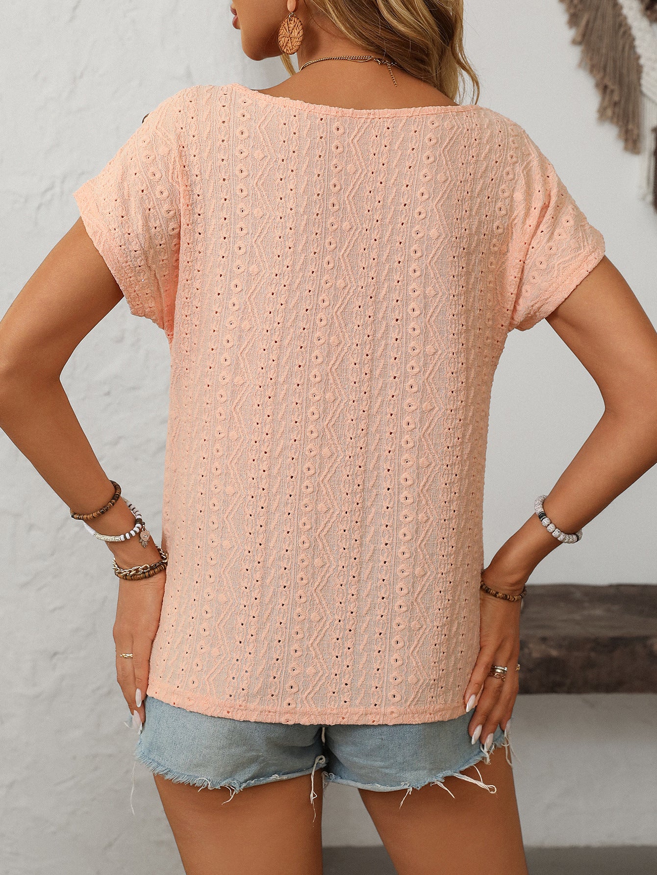 Women's Solid Color Crew Neck Button Short Sleeve T-Shirt Top