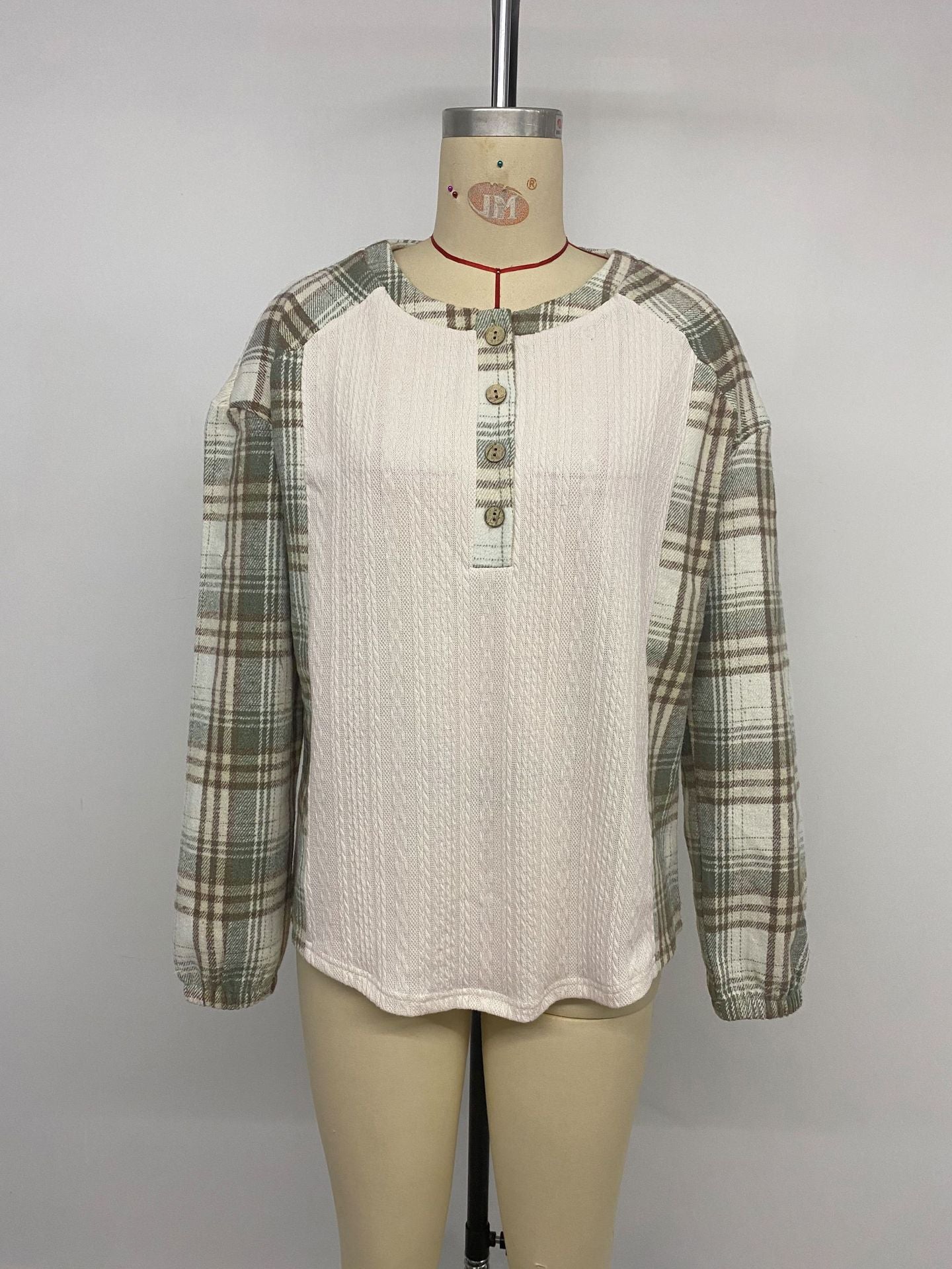 Casual Simple Retro Plaid Spliced Top