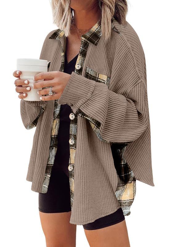 Women Waffle Knit Hoodies Fall Jacket Oversized with Pocket