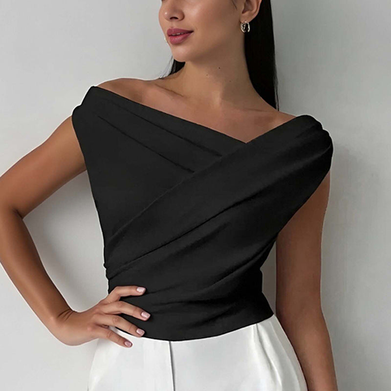 Women Sexy Off-the-shoulder Vest Short-sleeved Top