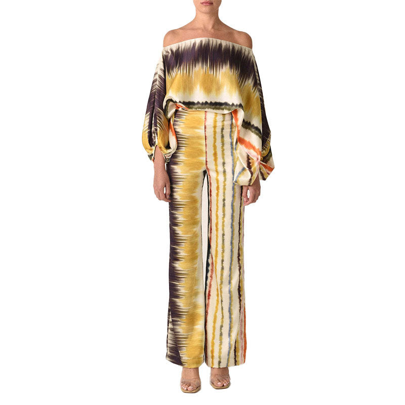 Elegant and Loose Bat Sleeve Print Fashion Set