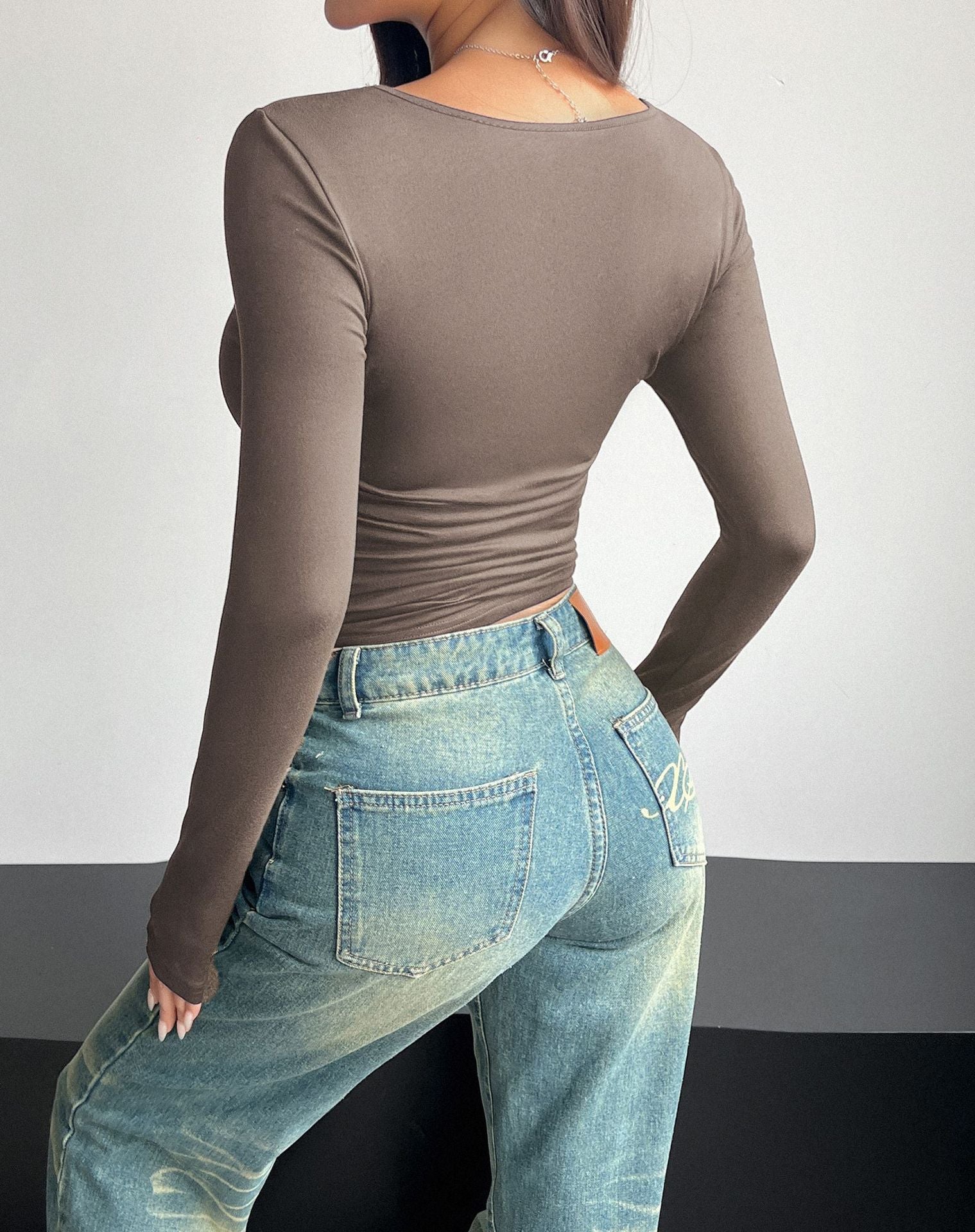 Y2K Square Neck Long-sleeved Pullover Top Women