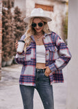 Women Plaid Short Jacket  with Pocket