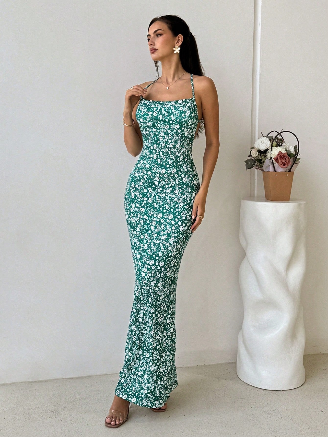Womens Summer Backless Floral Holiday Dress