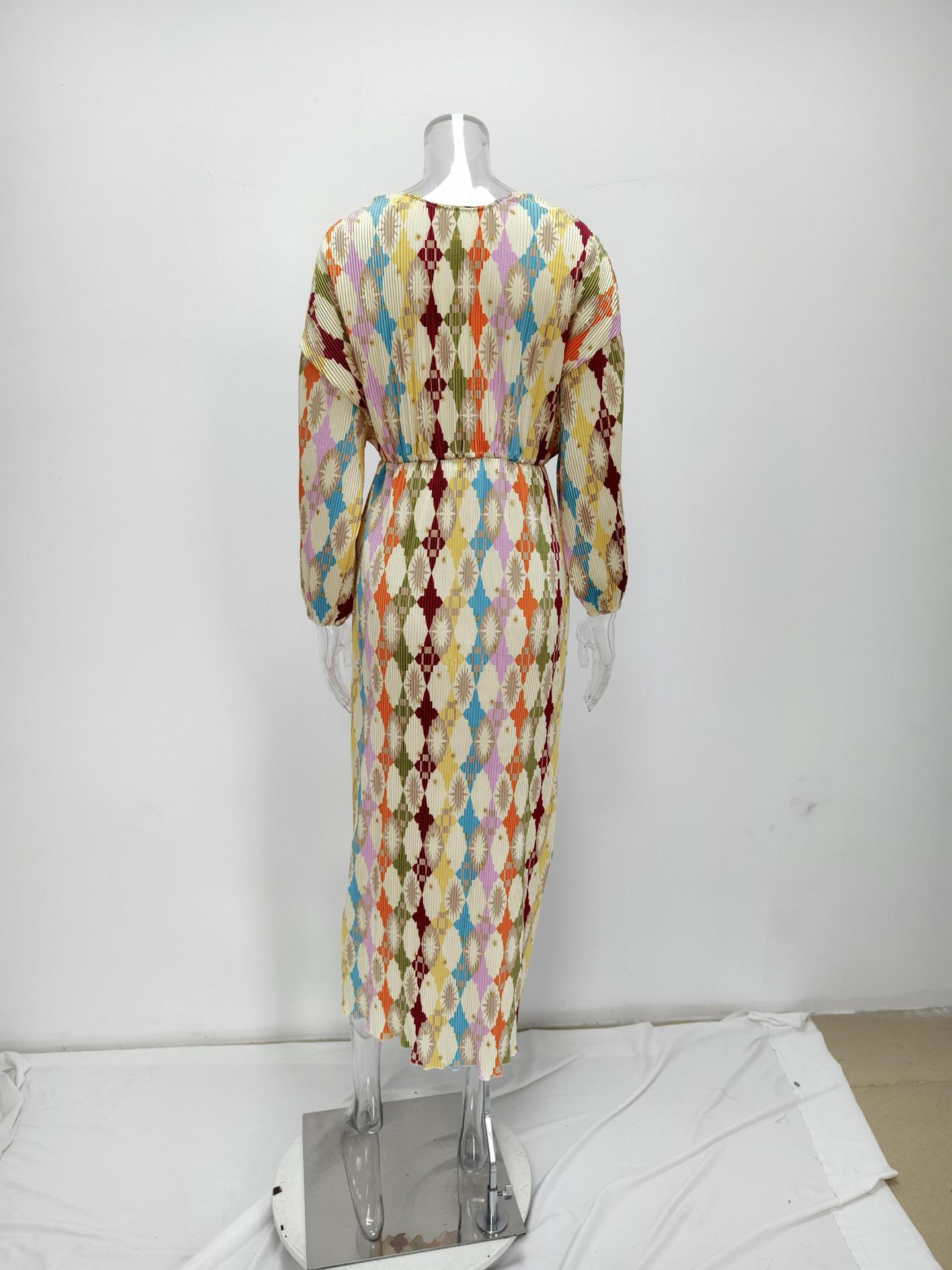 Women's Printed V-Neck Lantern Sleeve Dress