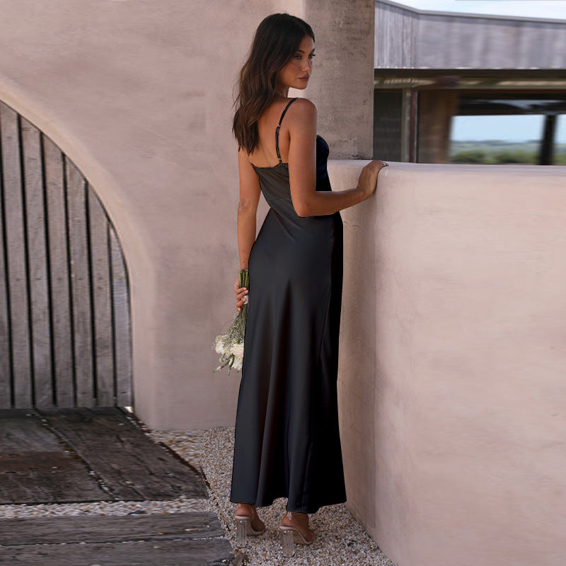 Women Solid Color Split Suspender Dress Women