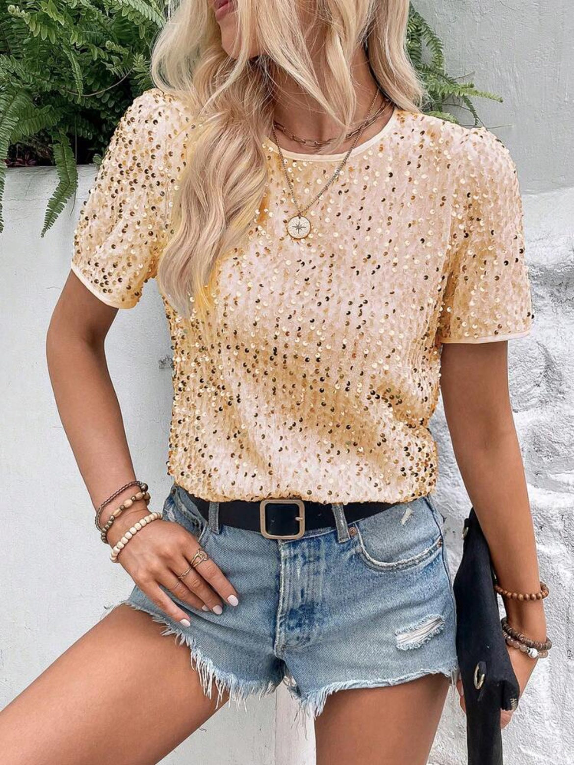 Short Sleeve Bag Neck Crew Neck Top Women's T-Shirt