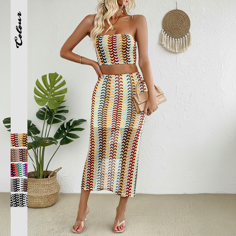 Sexy Tube Top with Split Ends Long Dress Suit for Women