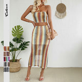 Sexy Tube Top with Split Ends Long Dress Suit for Women