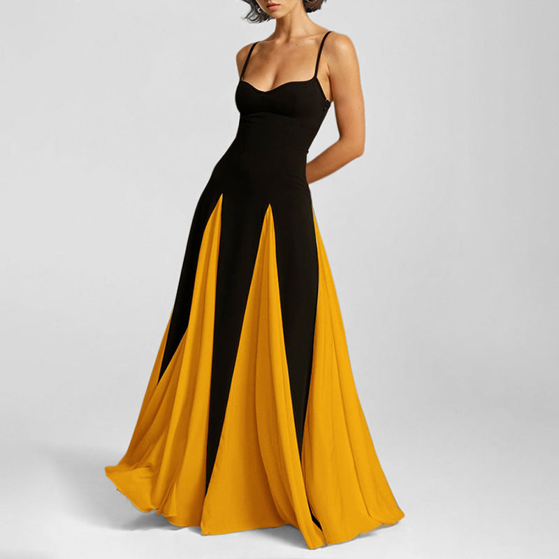 Women's Casual Contrasting Color Splicing Shoulder Strap Dress