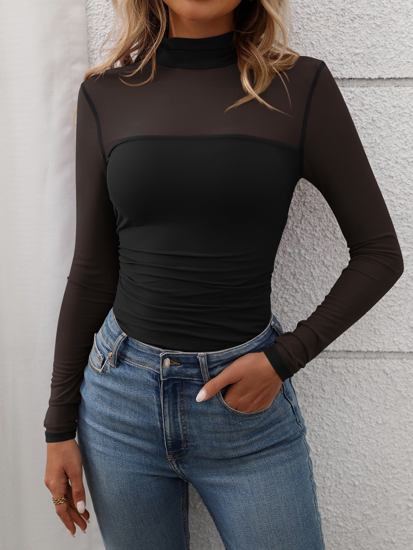 Women's Long-sleeved T-shirt Sexy Y2K Mesh Top