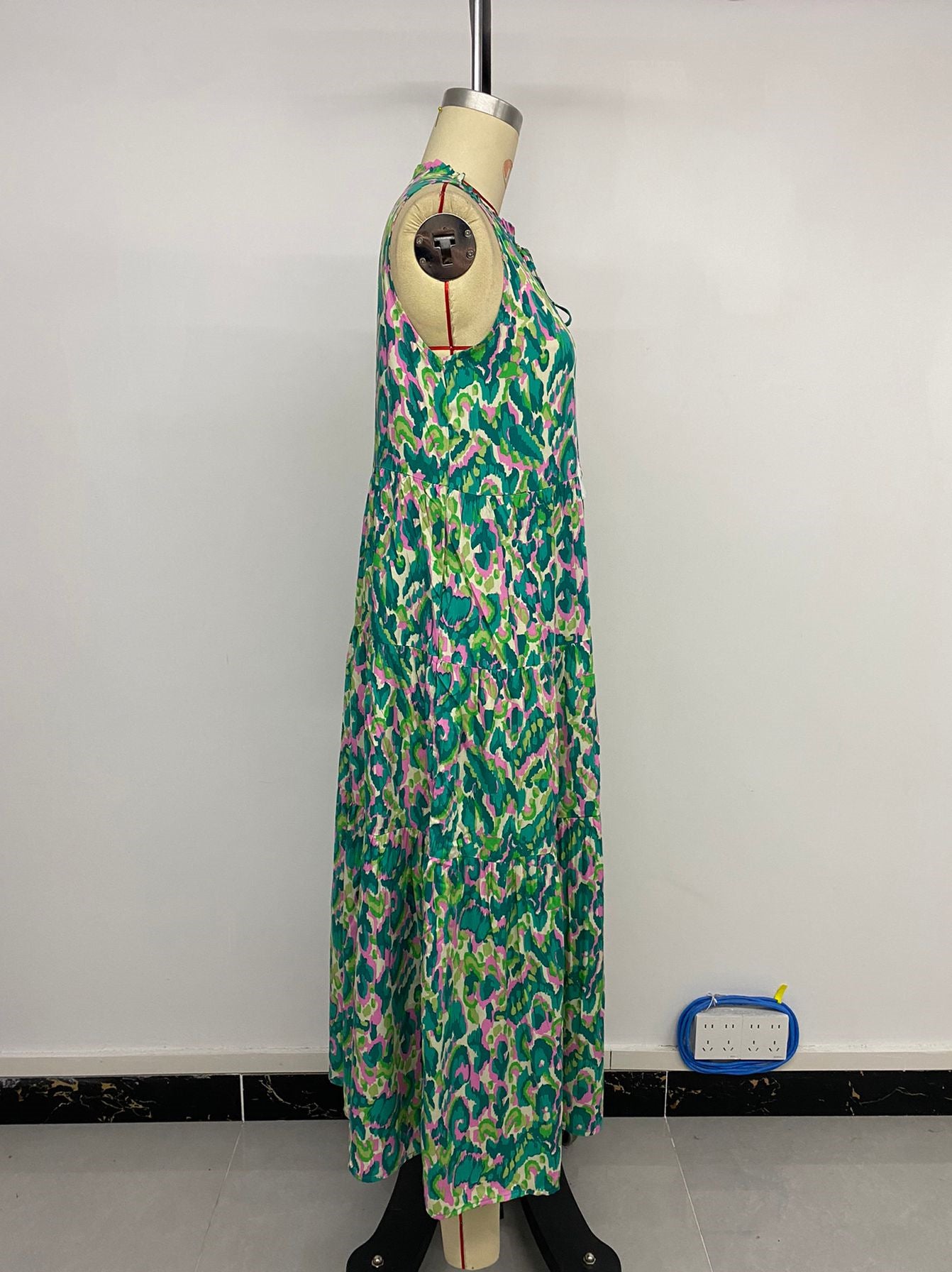 Sleeveless V-neck Fringed Print Dress for Women