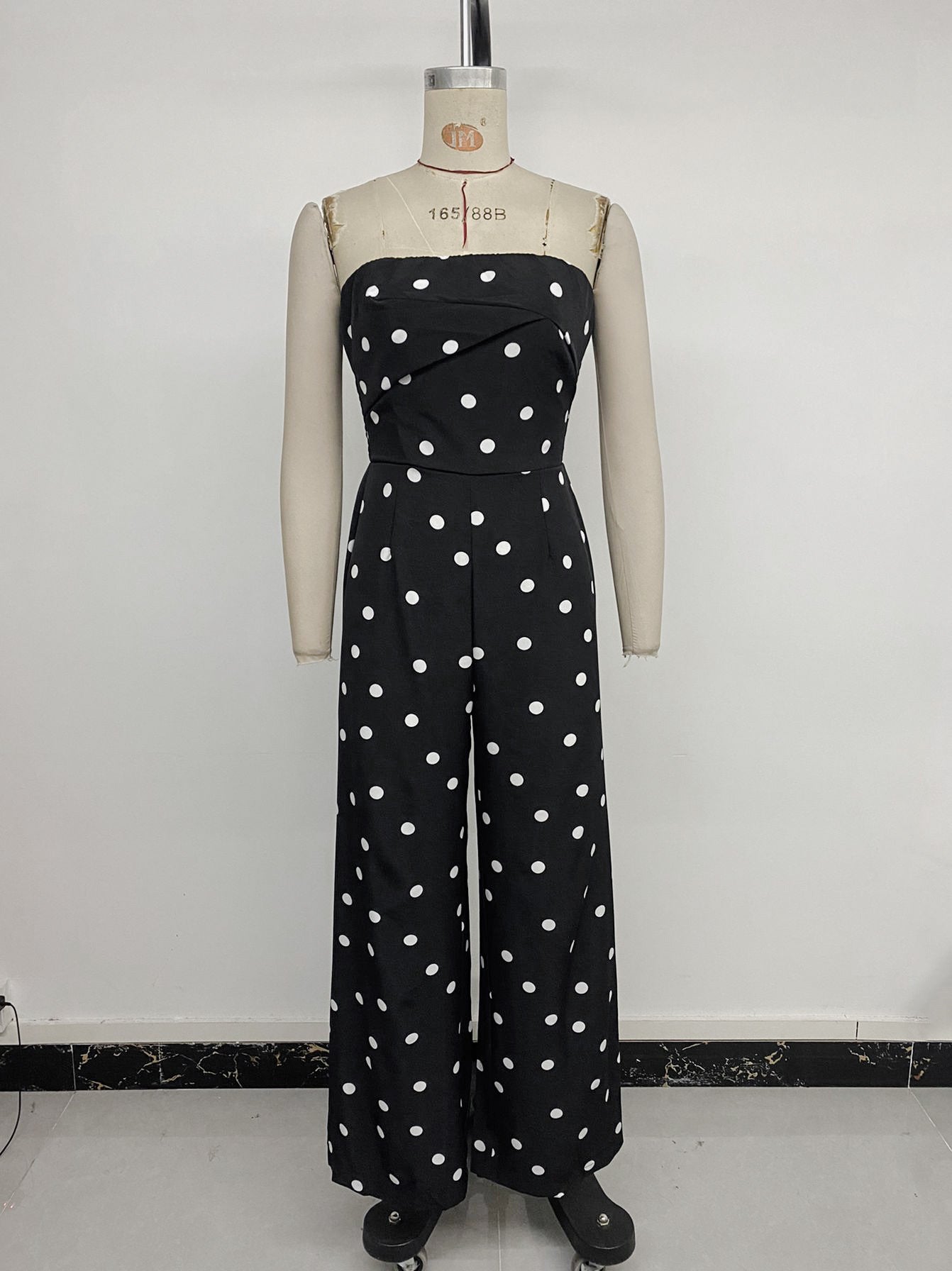 Vintage Polka Dot Tube High Waist Wide Leg Jumpsuit