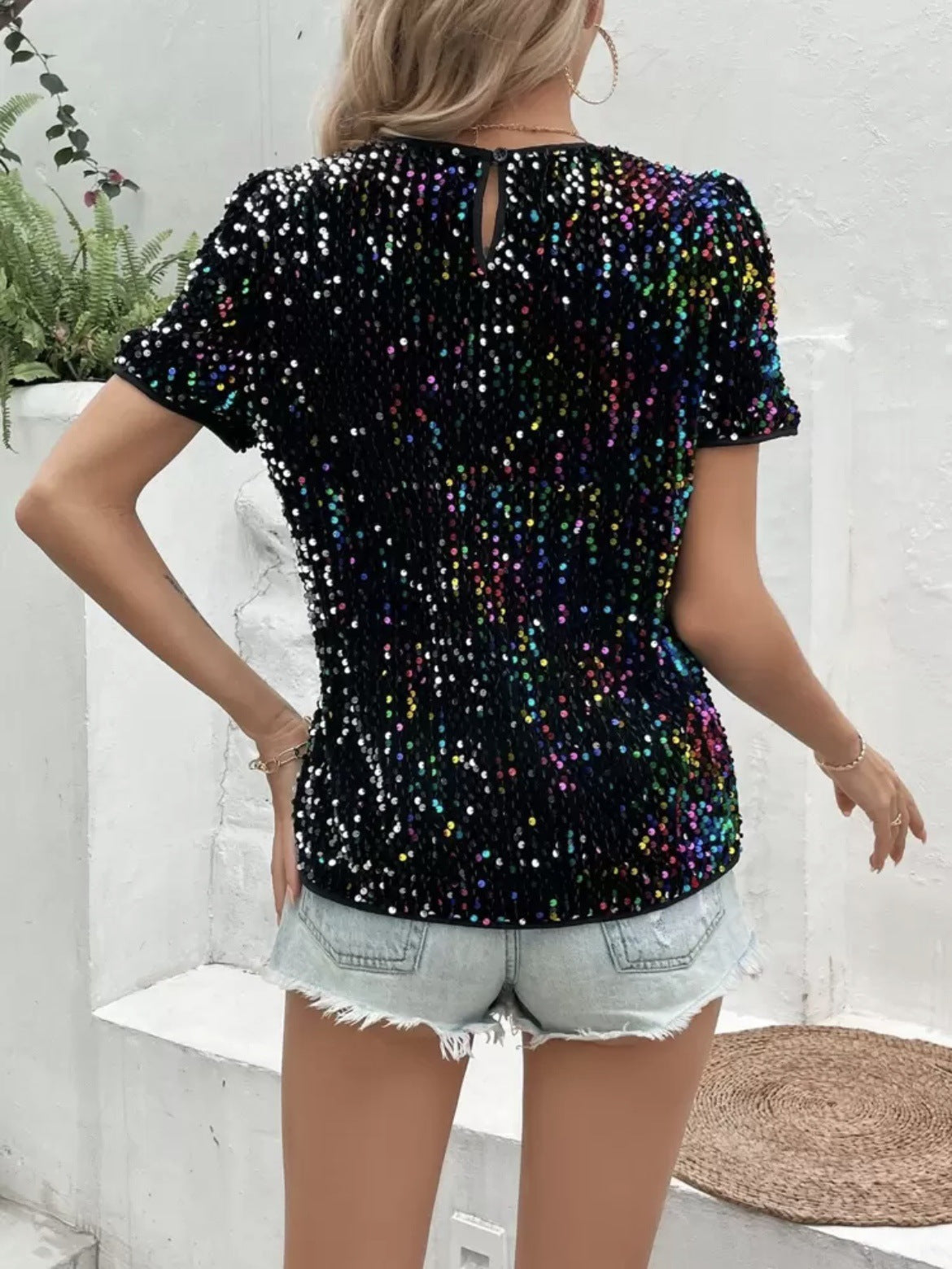 Short Sleeve Bag Neck Crew Neck Top Women's T-Shirt