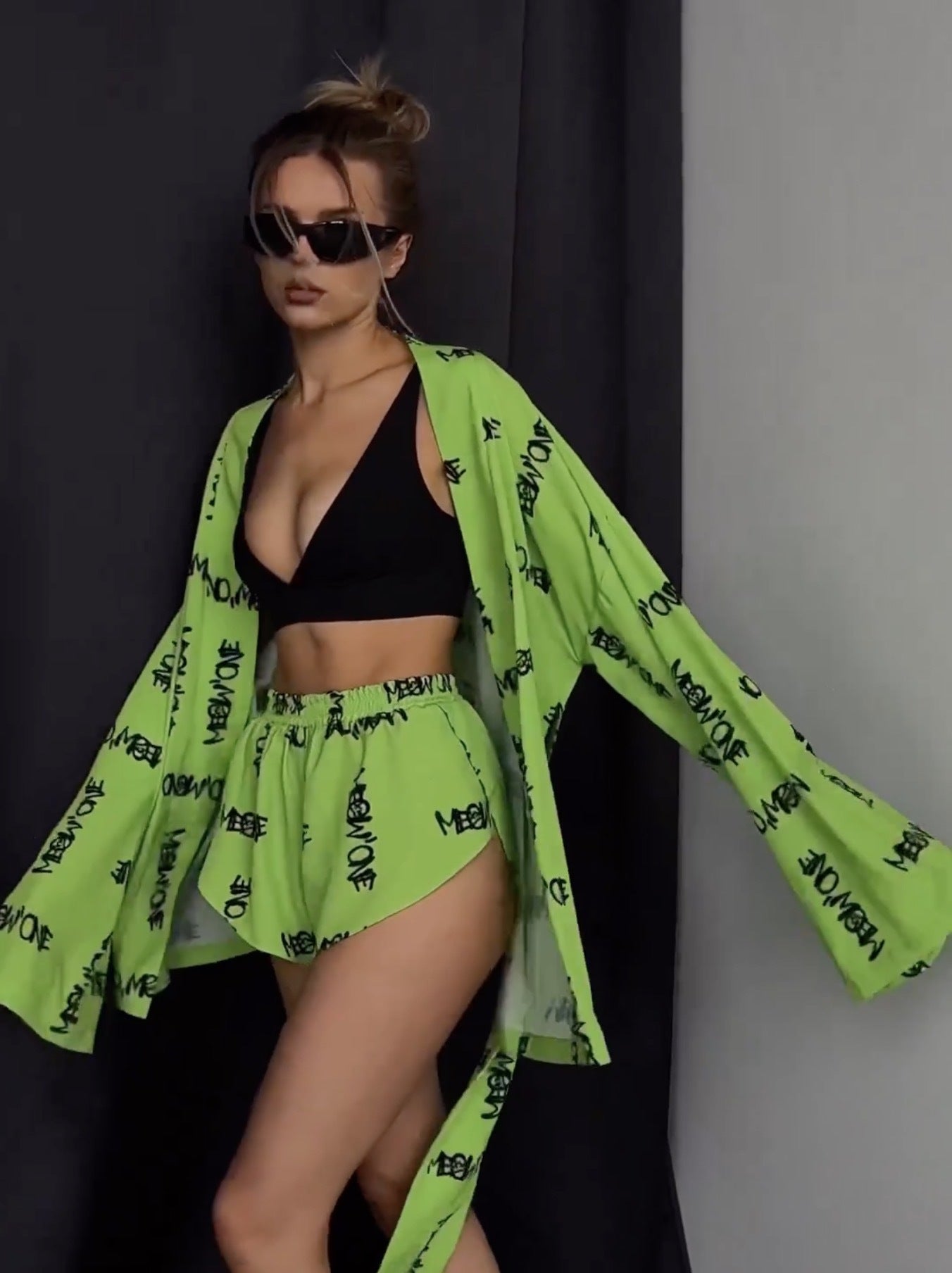 Women's Printed Casual Lace-up Pajamas High-waisted Shorts Set