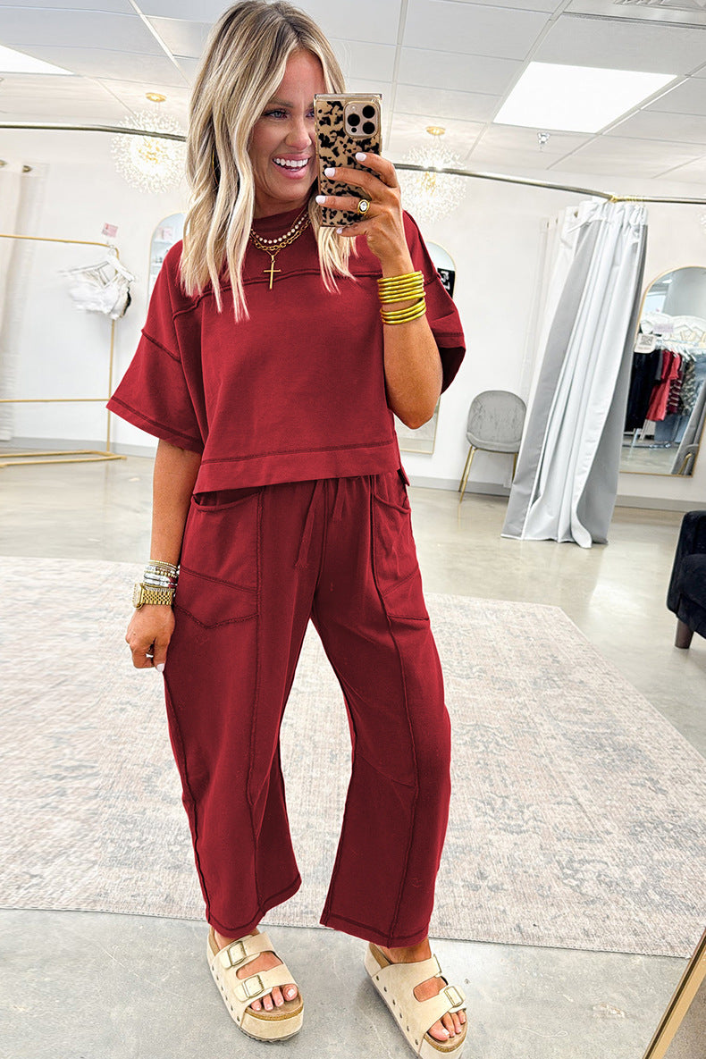 Drop Shoulder Boxy Tee and Barrel Pants Set