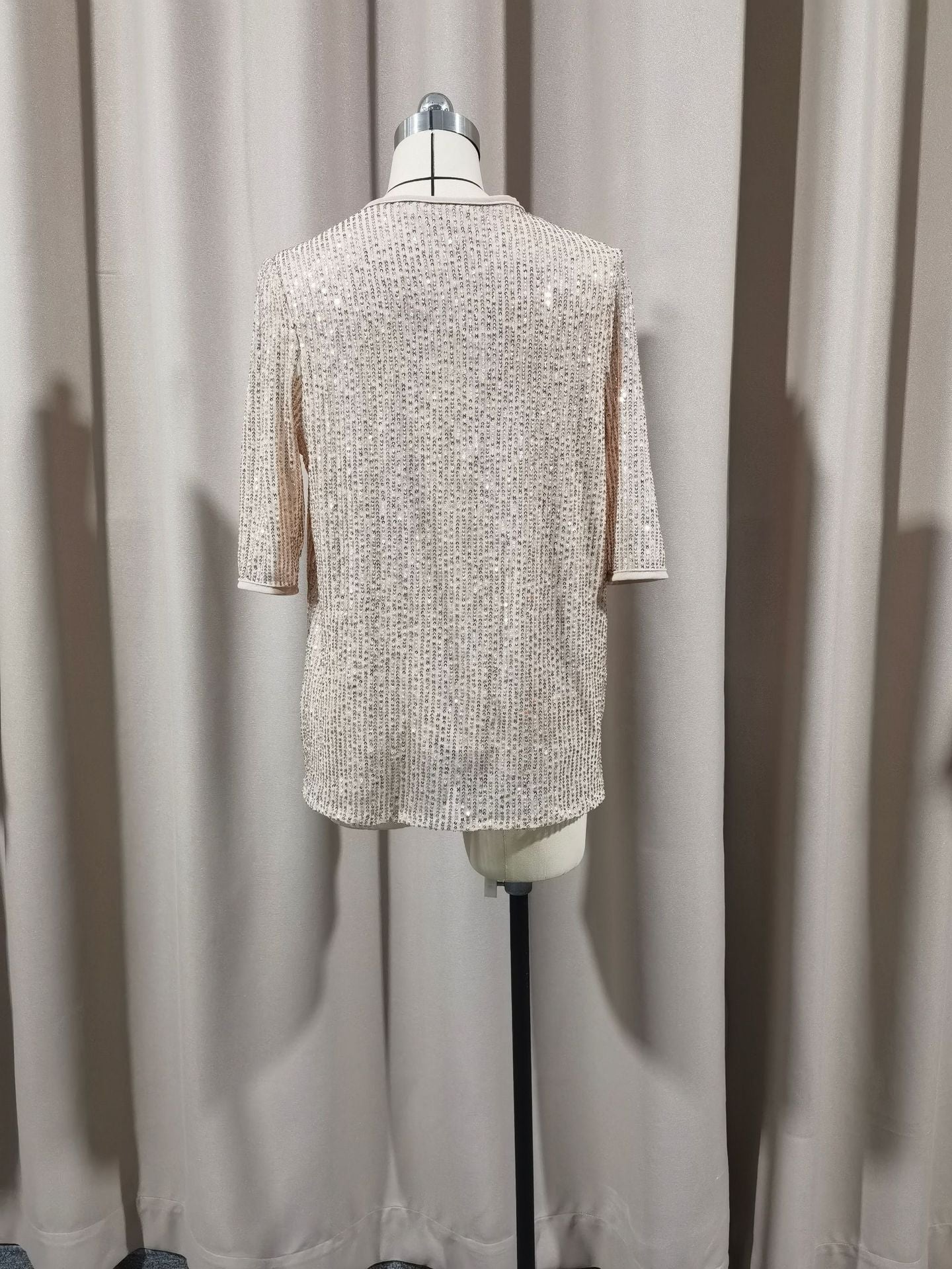 Sexy Solid Color Sequin V-neck Loose Short Sleeve Women's T-shirt