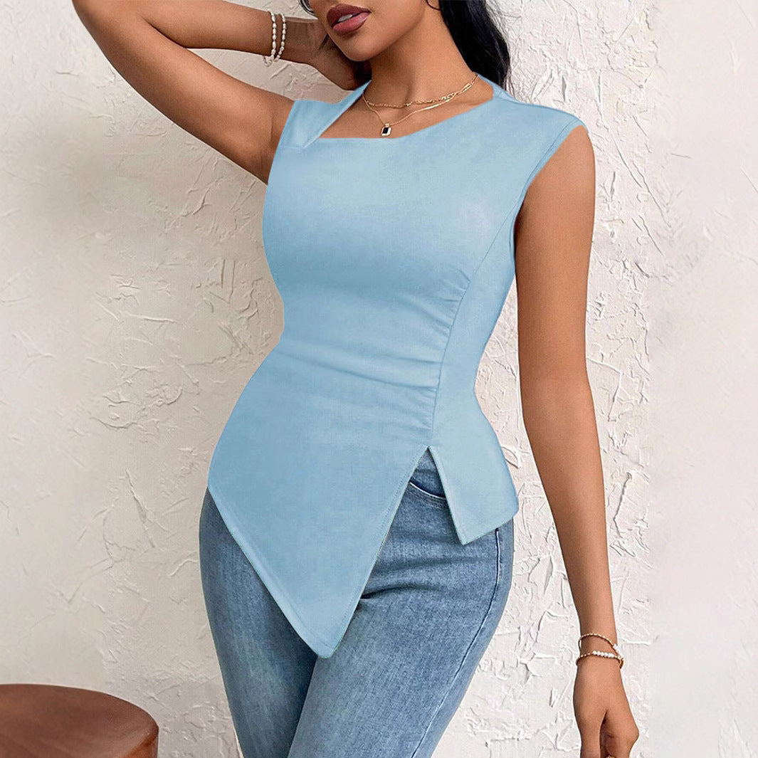 Women's T-shirt Summer Slim Short Solid Color Top