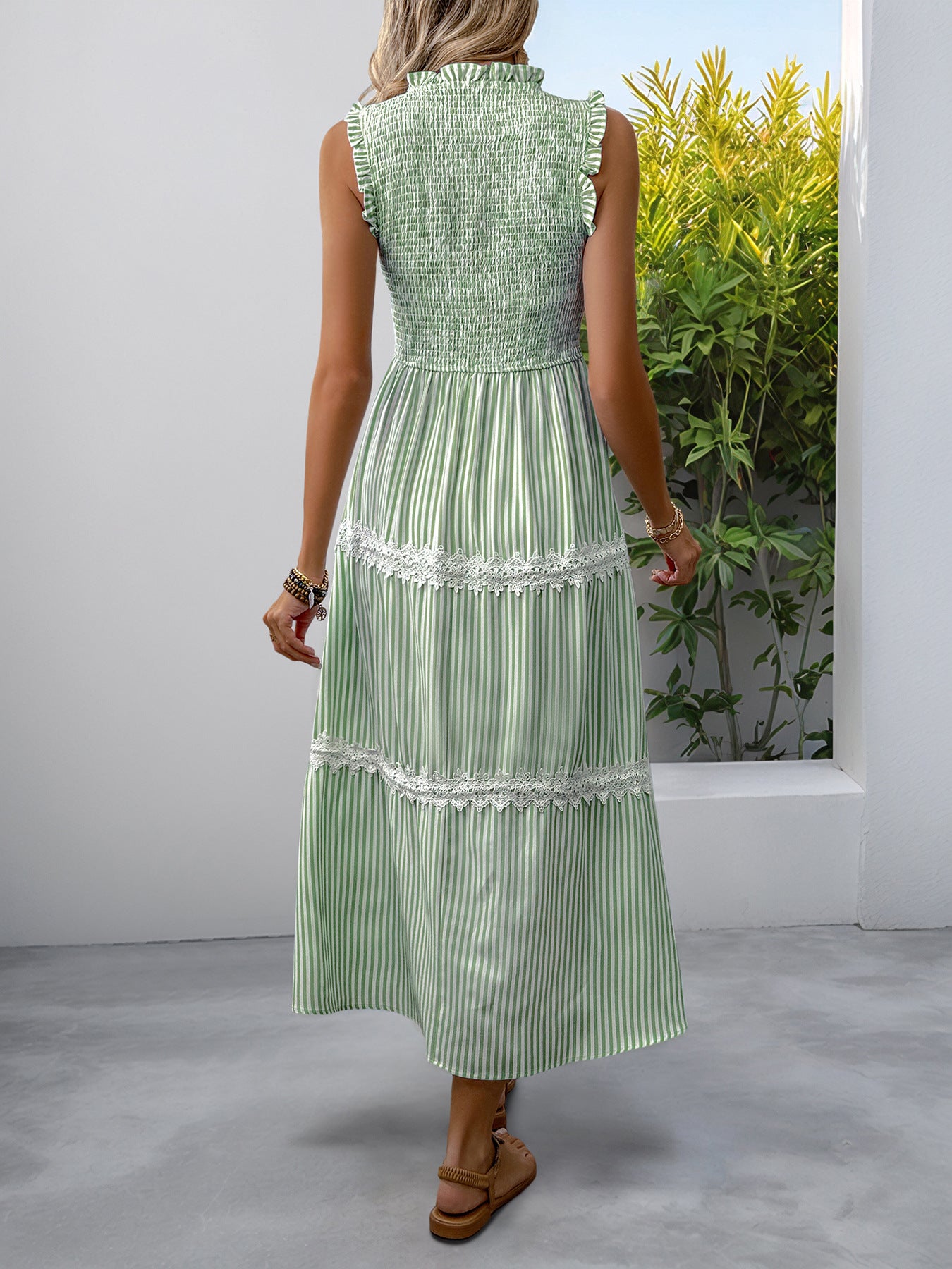 Casual Women's Lace Sleeveless Striped Dress