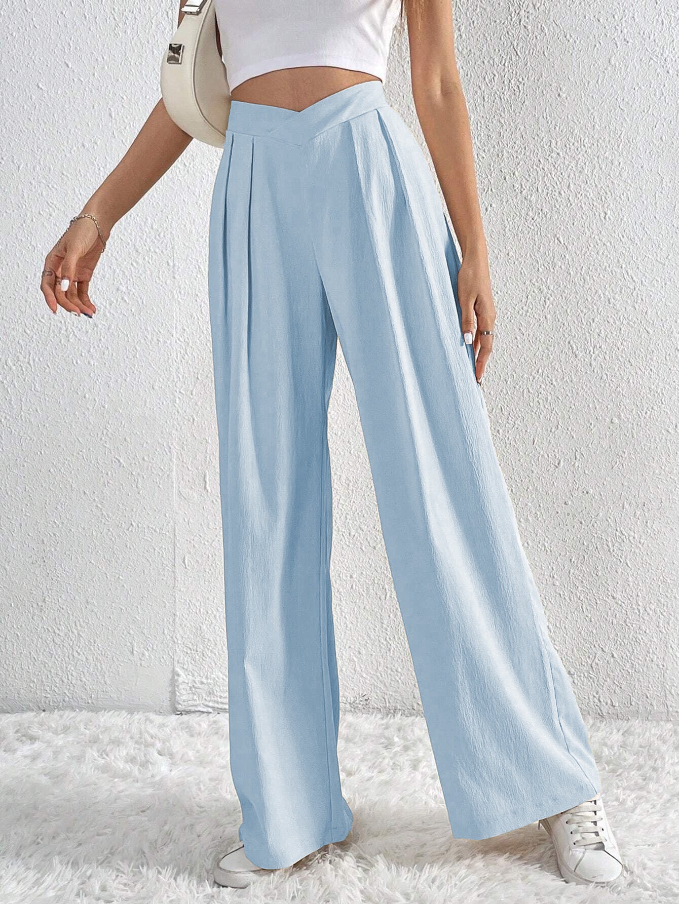 Women Pleated Casual Wide Leg Pants Loose