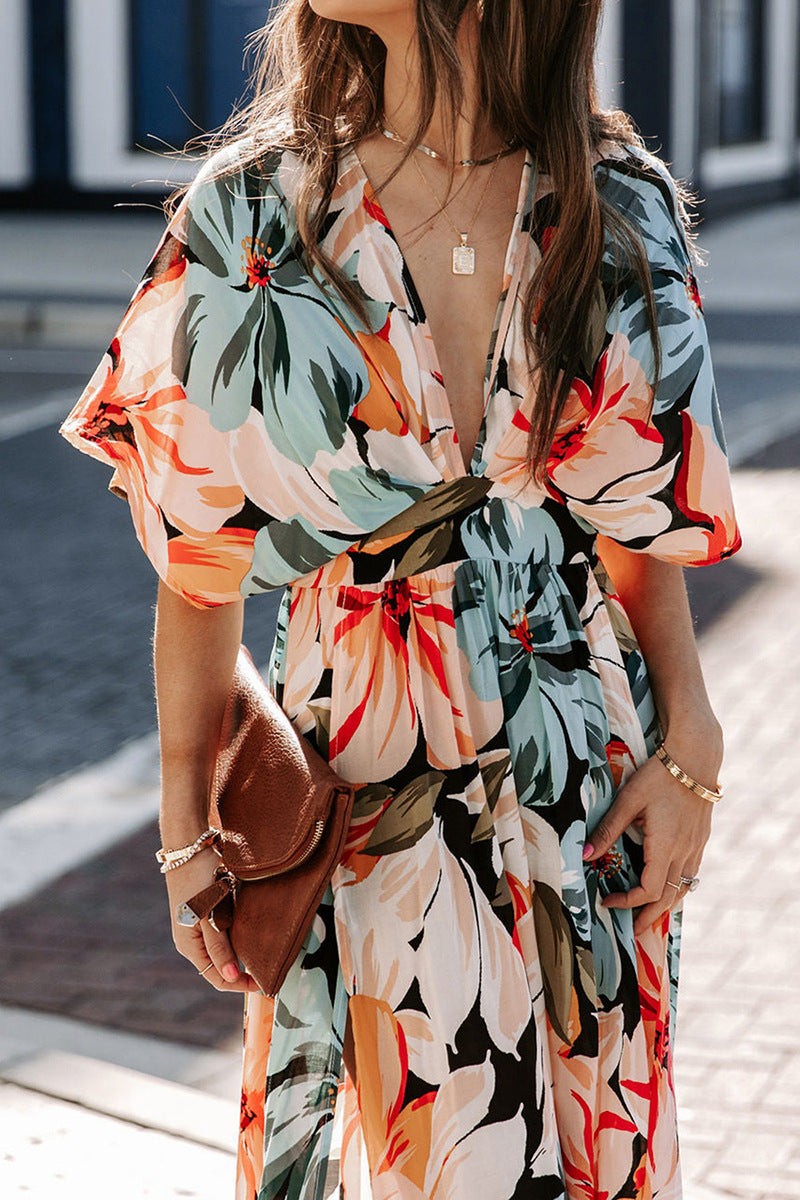 Women's Summer Sexy High-waisted Print Slit Dress