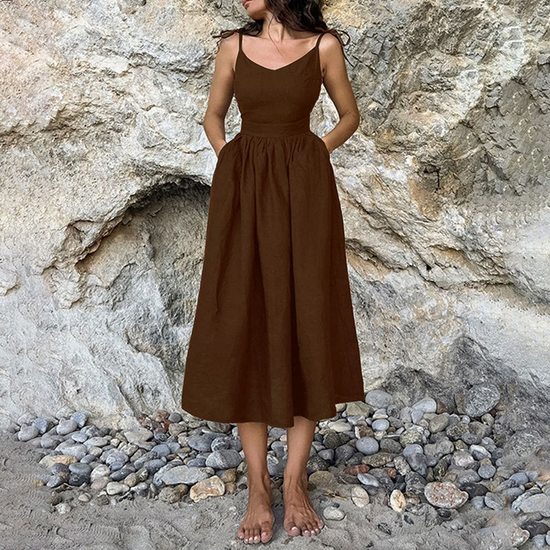 Women's Sexy Solid Color High-waisted Suspender Dress